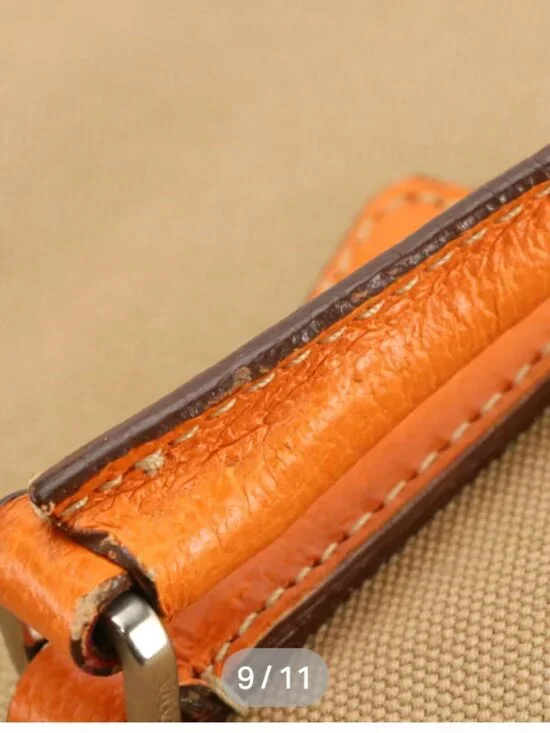 Prada Bauletto Vintage Shoulder Bag Beige Jacquard Canvas Orange Leather - Picture 5 of 9